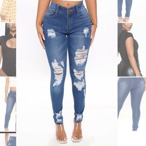 Mid Rise Skinny Jeans - Medium Blue Wash